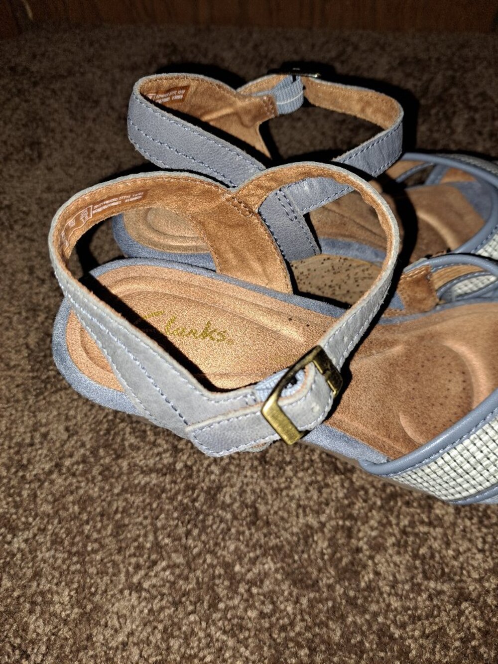 Clarks Women's Elleri Plum Cork Wedge Sandals, Denim Blue Leather - Picture 6 of 11
